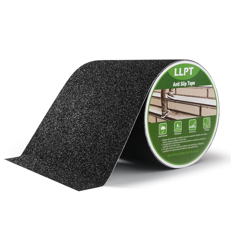 LLPT Grip Tape 6" x 16.5 Ft Black Heavy Duty Anti Slip Tape for Stairs Waterproof Outdoor Indoor Non Slip Traction Strips for Stair Steps Boats Ramp Staircase Tread (ASB650) - Image 1